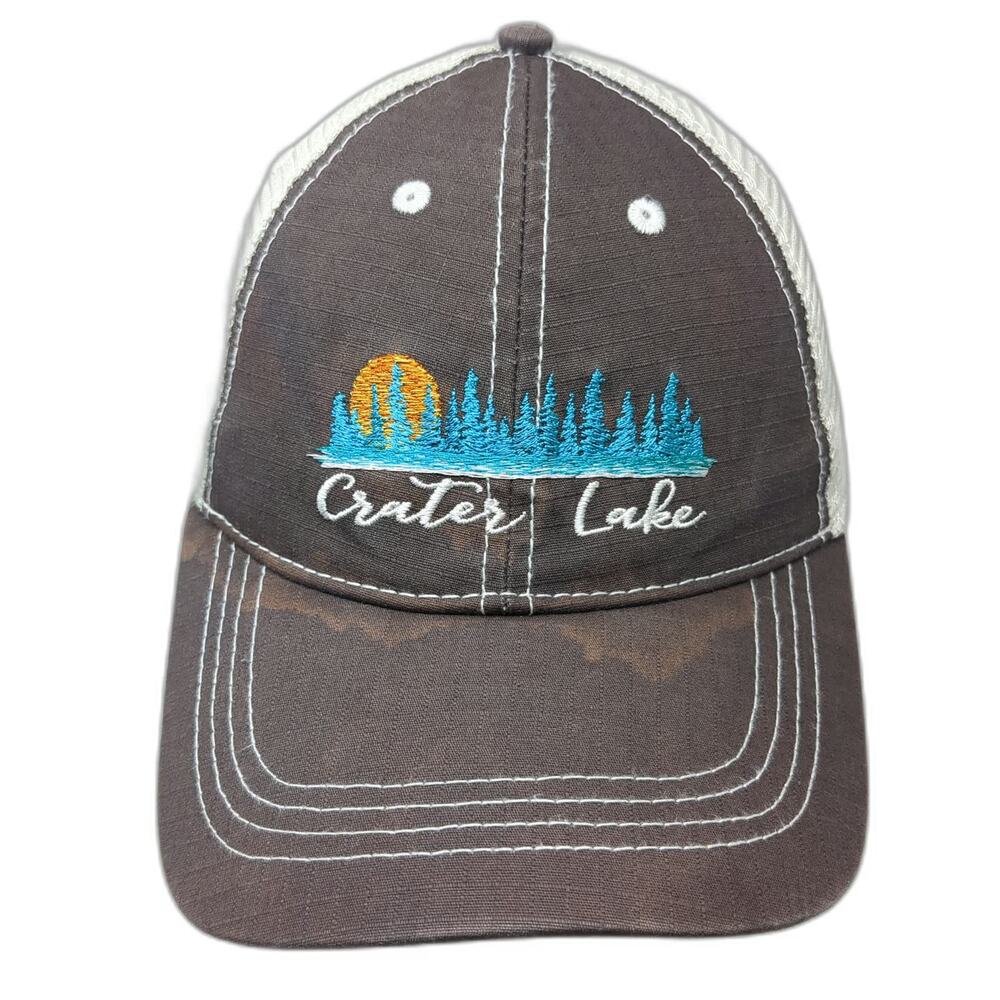 Mountain Crater Lake Trucker Hat Gray One Size Snapback Oregon National Park